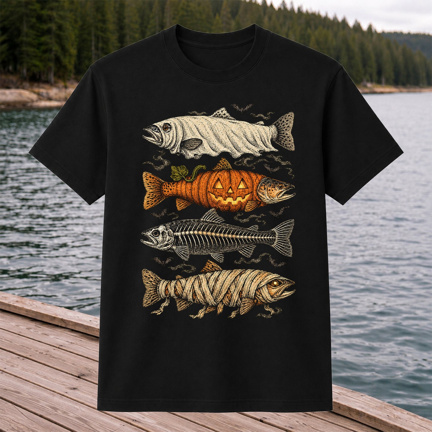 Vintage Halloween Fishing Shirt, Halloween Trout T-Shirt