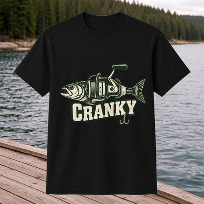 Cranky Fish and Spinning Reel Fishing Graphic T-Shirt