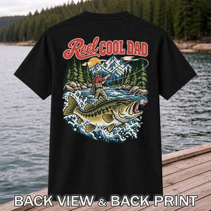 Reel Cool Dad Largemouth Bass Fishing Graphic T-Shirt | Back Print