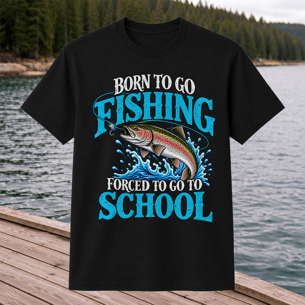 Born to Go Fishing Forced to Go to School Rainbow Tee, Trout T-Shirt