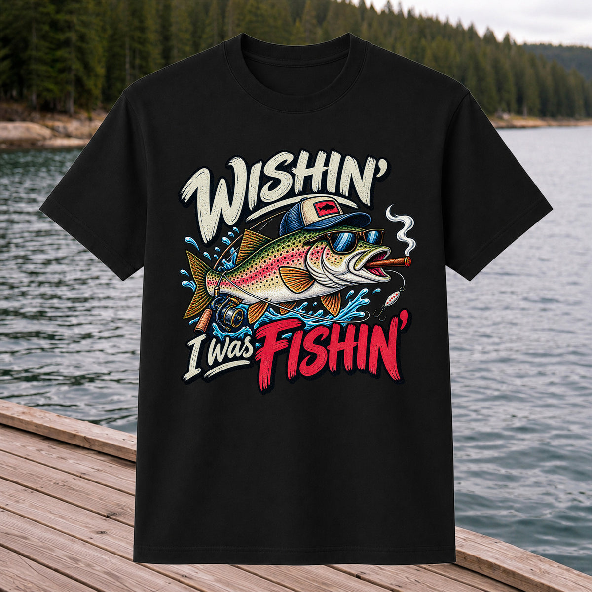 Wishin' I Was Fishin' Funny Rainbow Trout Fishing T-Shirt