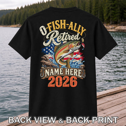Retired Trout Fishing Patriotic Personalized Graphic T-Shirt | Back Print