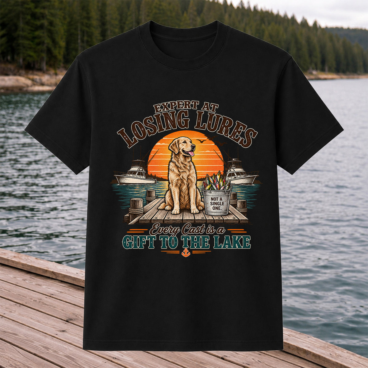 Expert at Losing Lures Golden Retriever Funny Fishing T-Shirt