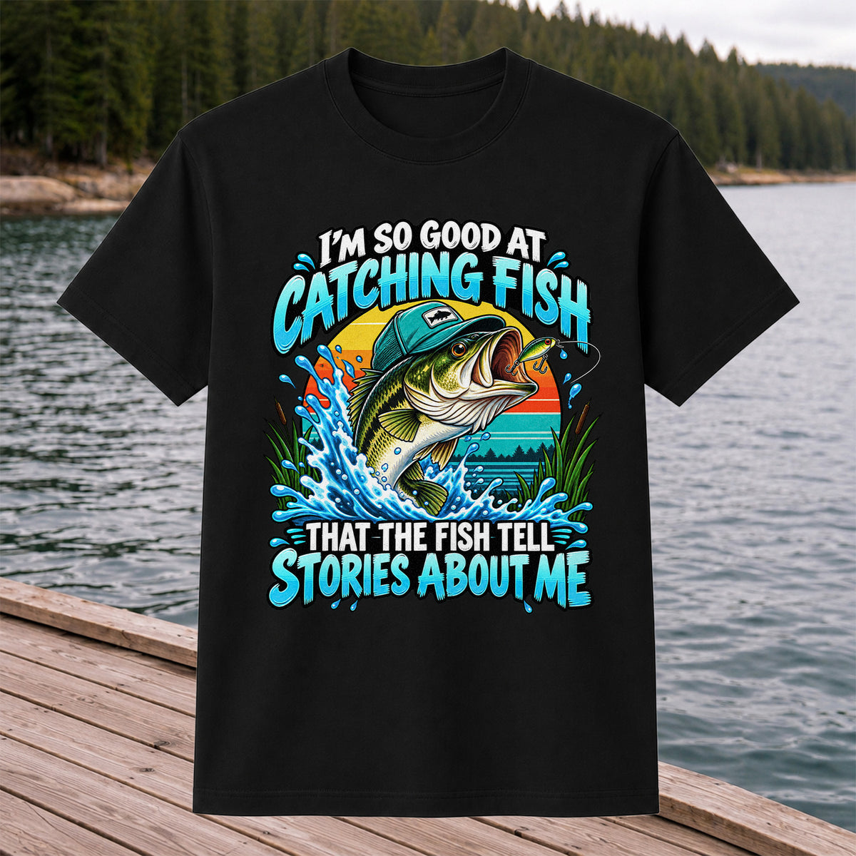 I'm So Good at Catching Fish That the Fish Tell Stories About Me Funny Bass Fishing T-Shirt