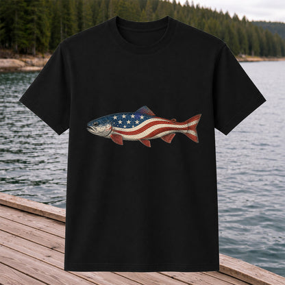 American Flag Trout Patriotic Fishing Graphic T-Shirt