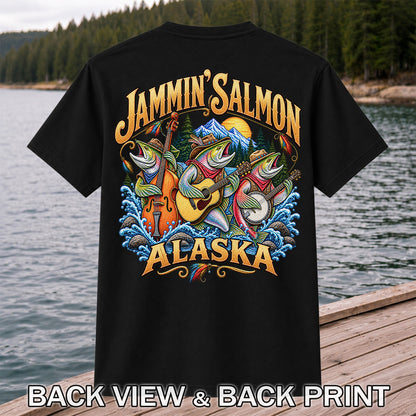 Salmon Music Band Alaska Fishing Graphic T-Shirt | Back Print
