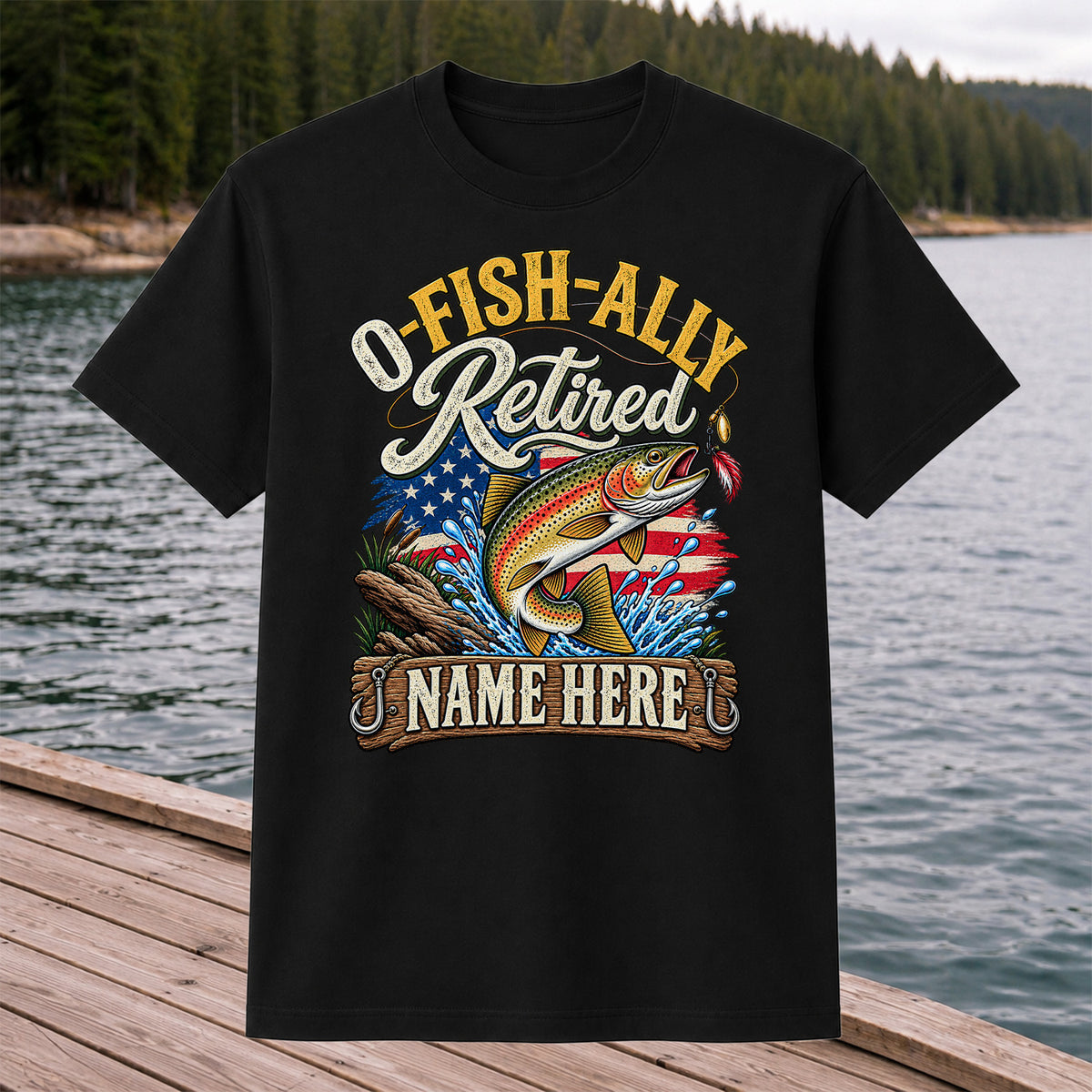 Retired Rainbow Trout American Flag Fishing T-Shirt