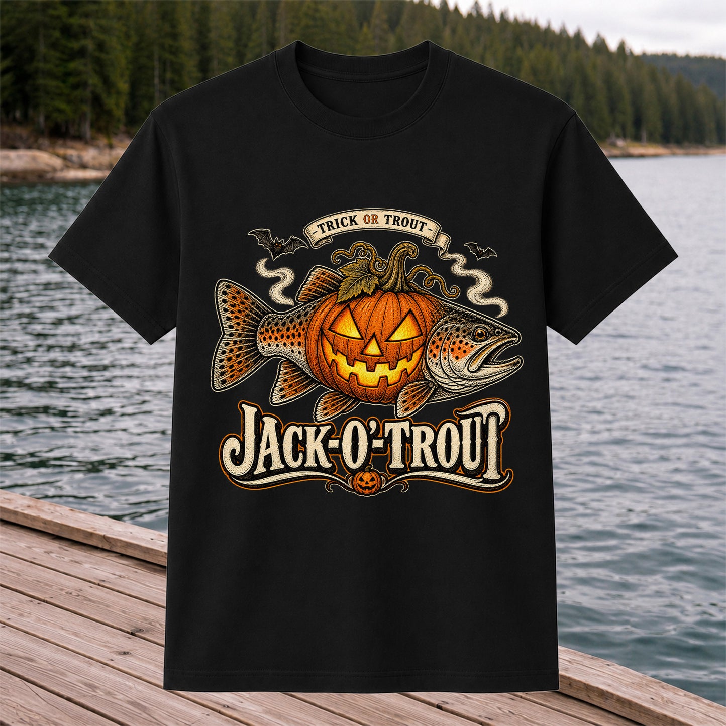 Jack-O'-Trout Trick or Trout Halloween Fishing T-Shirt