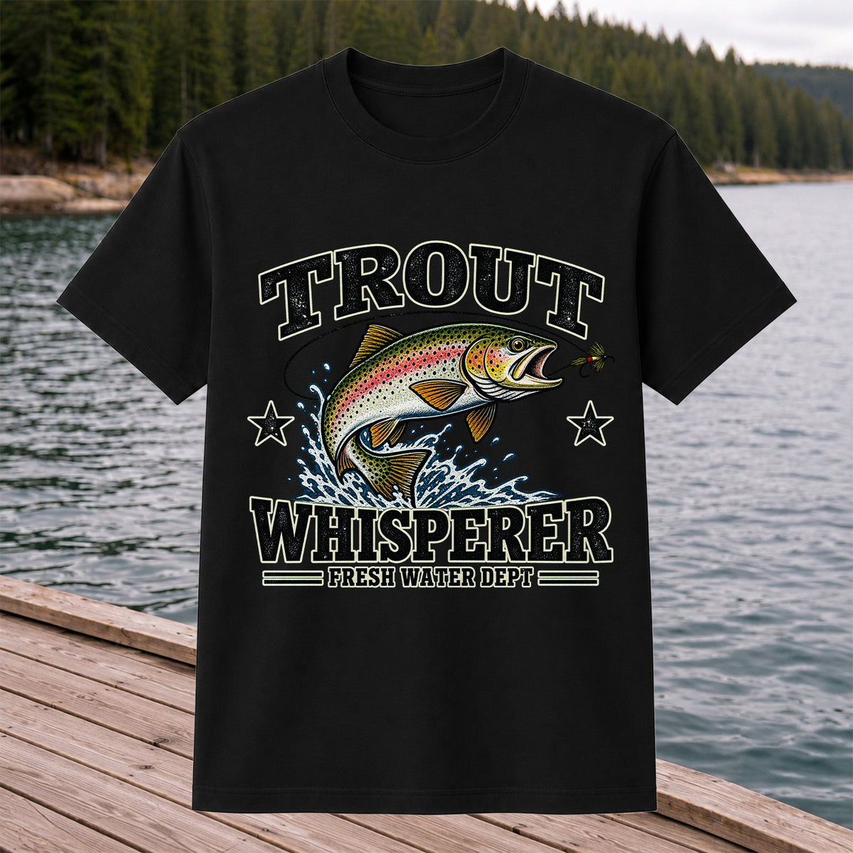 Trout Whisperer Fresh Water Dept Rainbow Tee, Trout Fishing T-Shirt