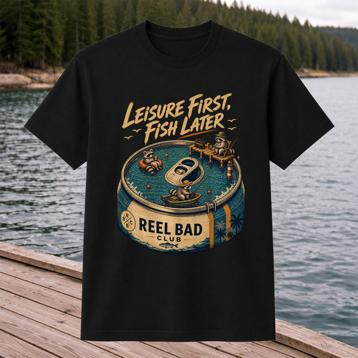 Raccoon Fishing Can Leisure Graphic T-Shirt