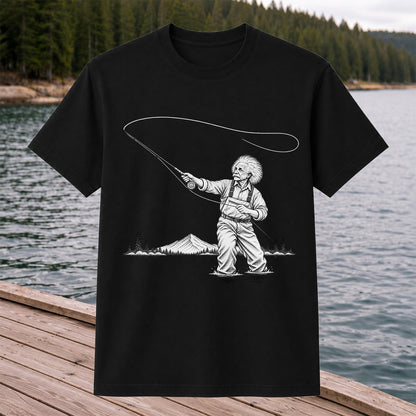 Vintage Fly Fisherman Mountain Lake Fishing Graphic T-Shirt