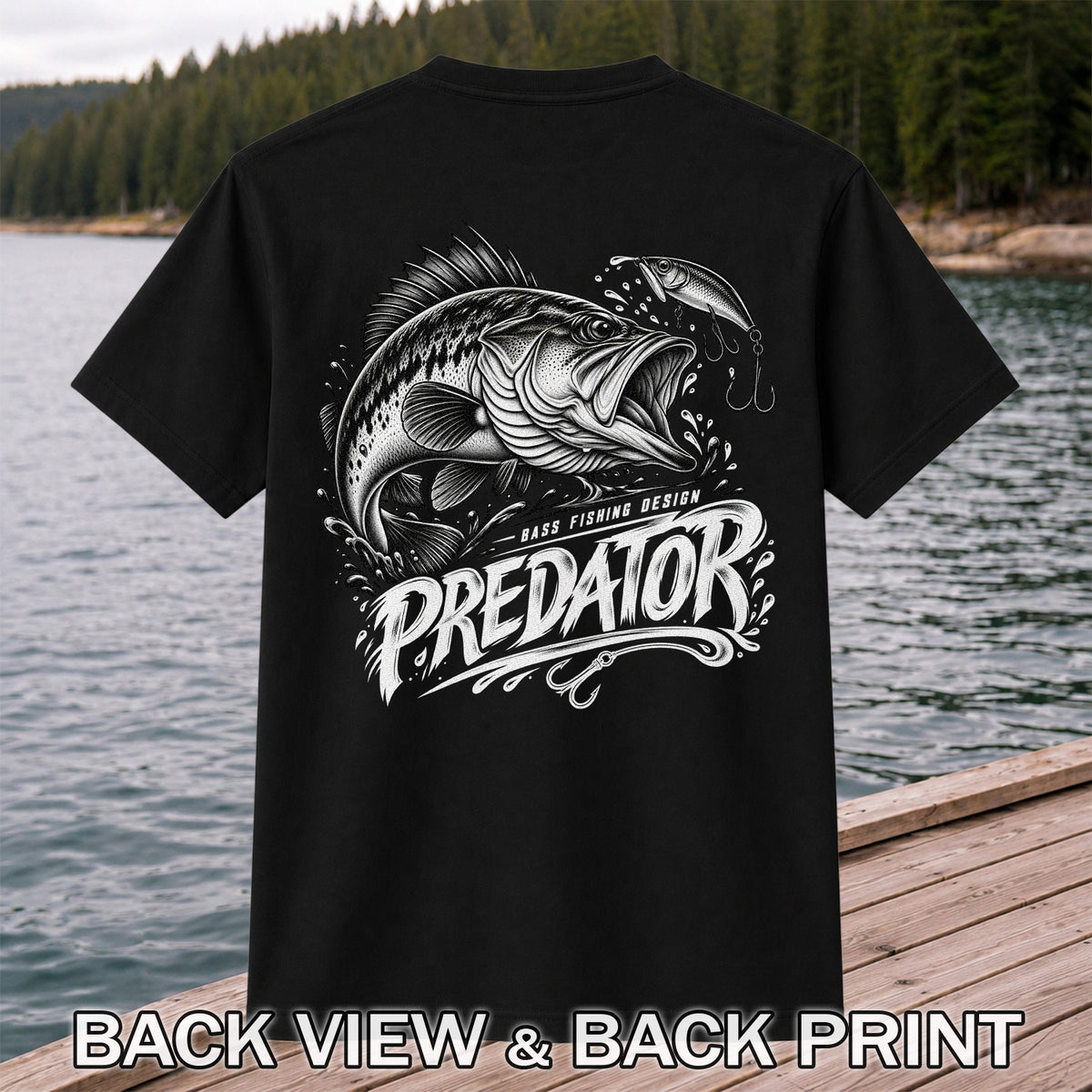 Predator Bass Fishing Design Largemouth Bass Graphic T-Shirt | Back Print