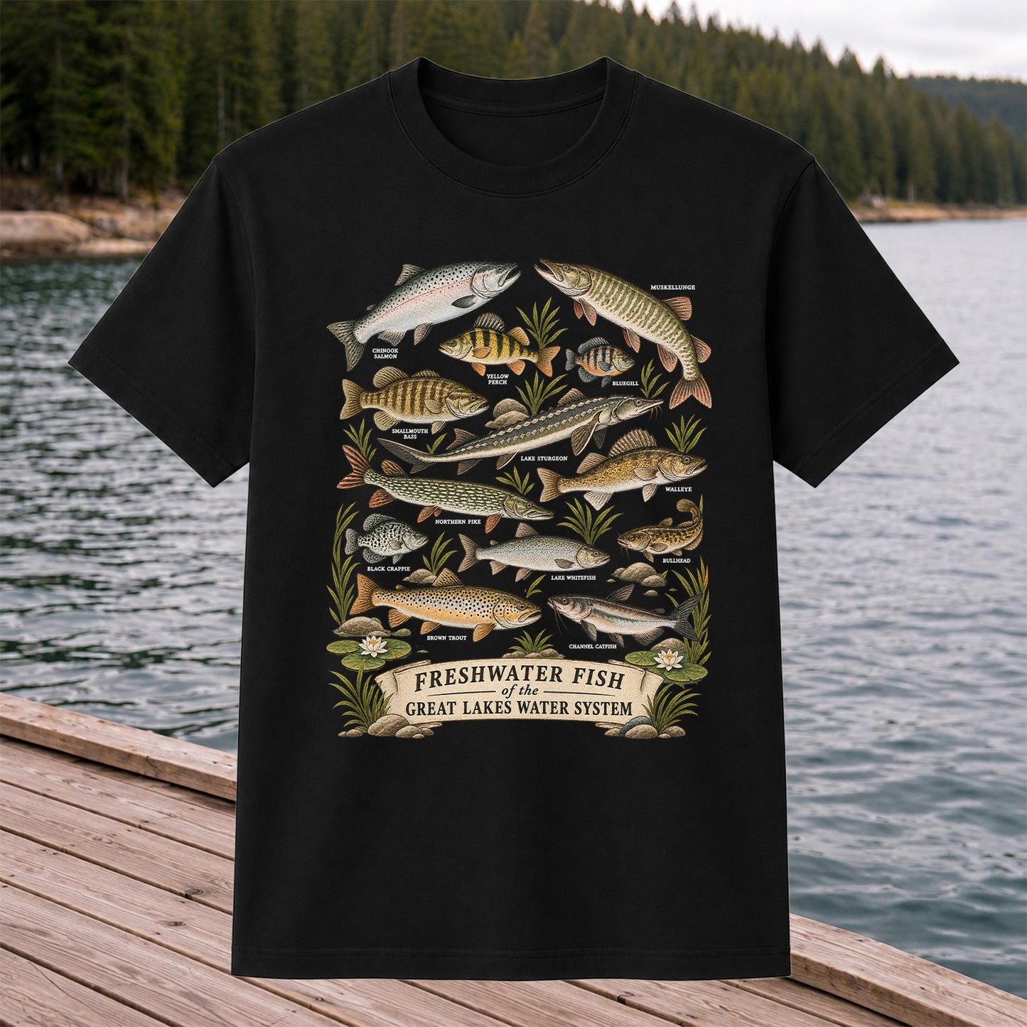 Freshwater Fish of the Great Lakes Water System Graphic T-Shirt