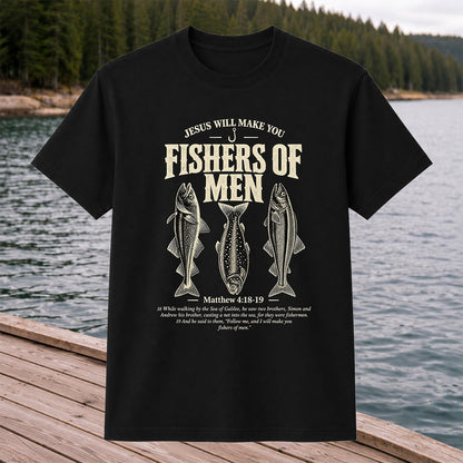 Jesus Will Make You Fishers of Men Matthew 4:18-19 Vintage Fish Graphic T-Shirt