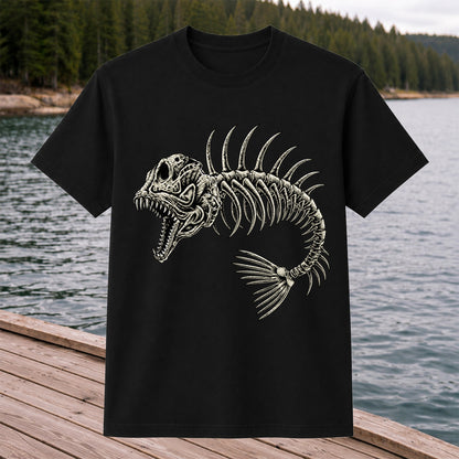 Gothic Fish Skeleton Fishing Graphic T-Shirt