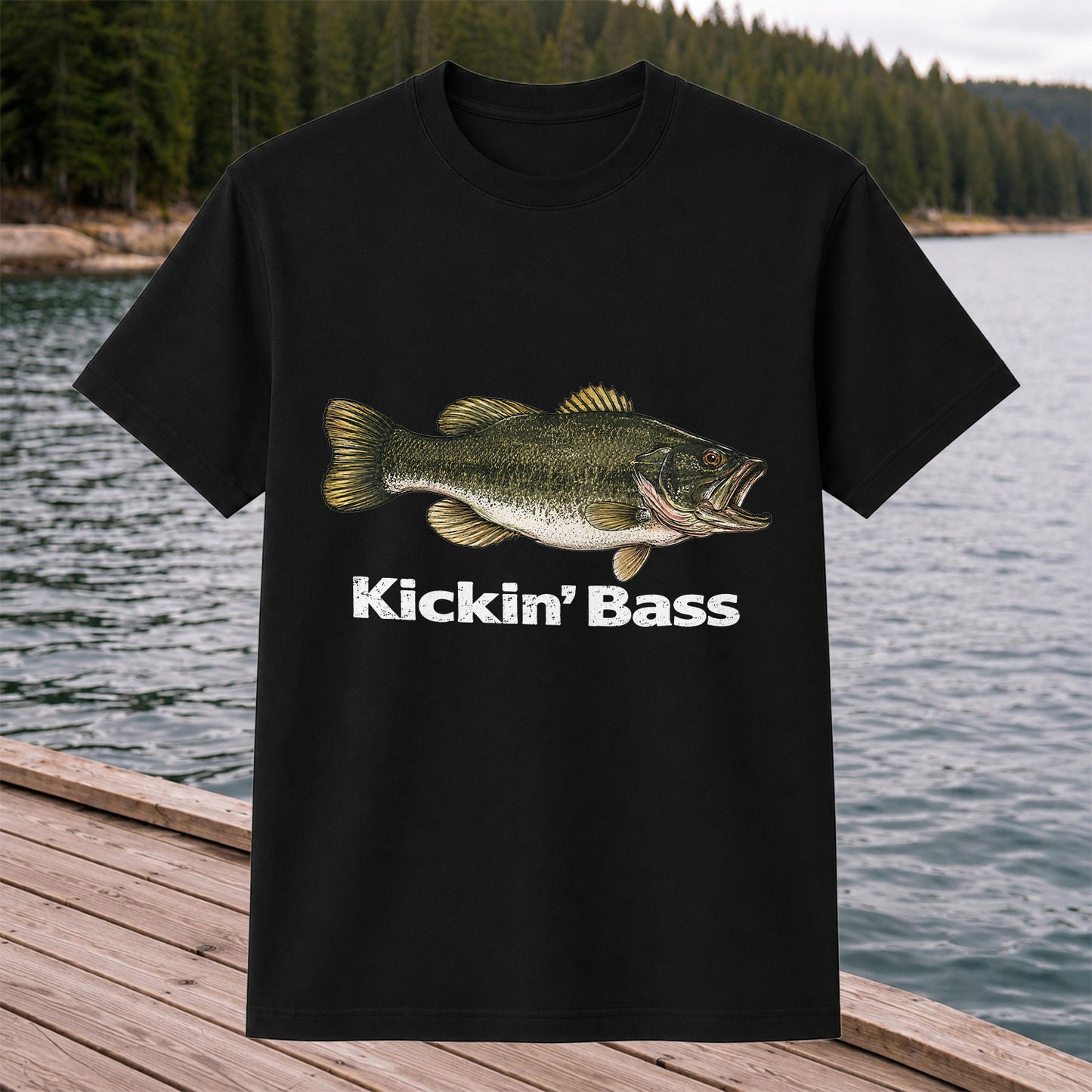 Kickin' Bass Largemouth Bass Funny Fishing Graphic T-Shirt