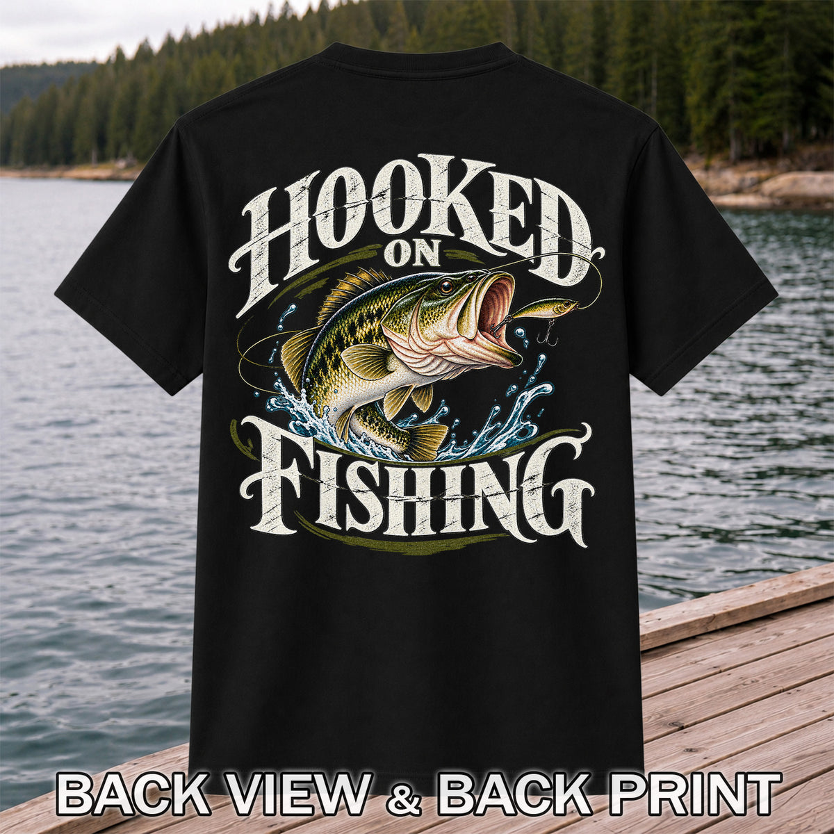 Hooked on Fishing Largemouth Bass Graphic T-Shirt | Back Print