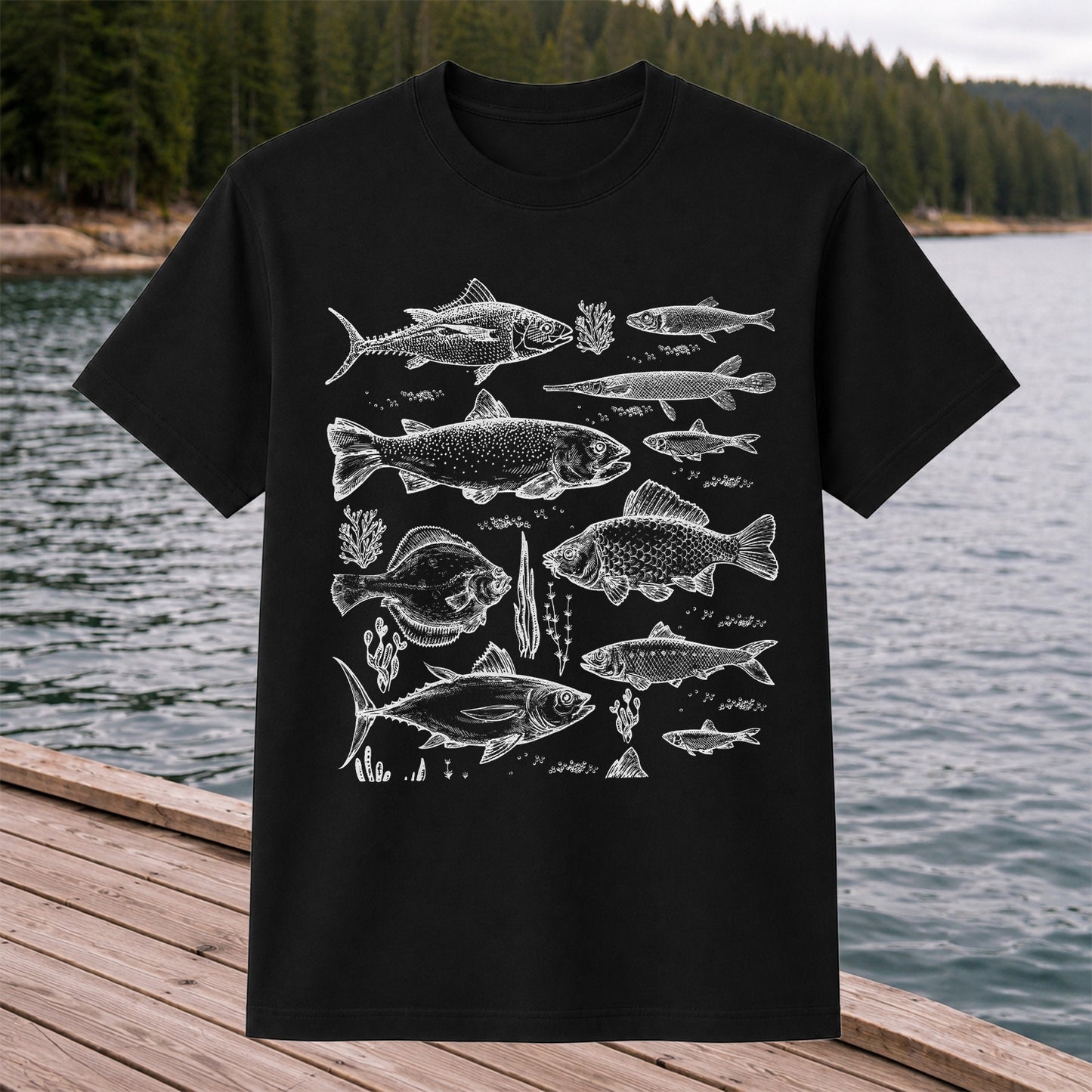 Vintage Freshwater and Saltwater Fish Collection Graphic T-Shirt