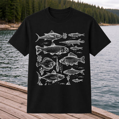 Vintage Freshwater and Saltwater Fish Collection Graphic T-Shirt