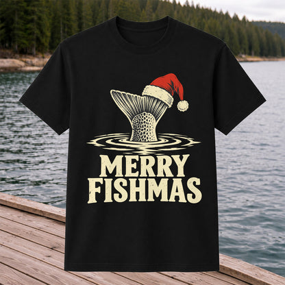 Merry Fishmas Santa Hat Trout Fishing Graphic T-Shirt