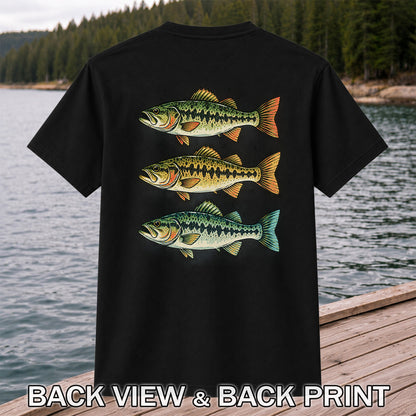 Three Bass Fishing Graphic T-Shirt | Back Print
