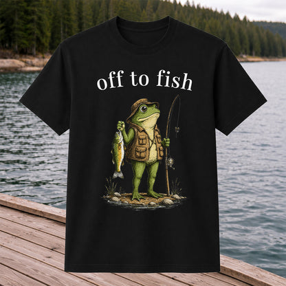 Off To Fish T-Shirt Funny Frog Fishing Shirt Vintage Angler Tee