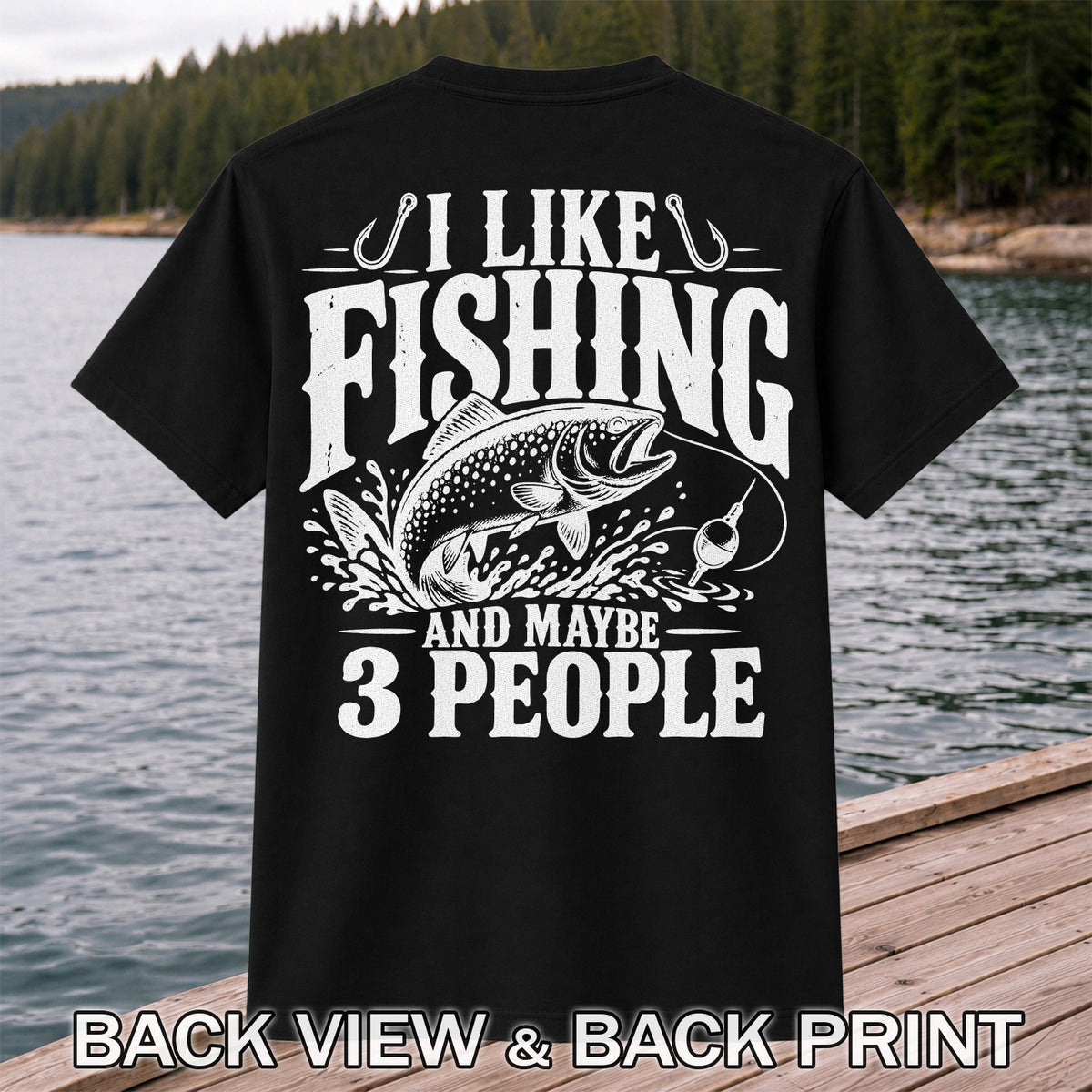 Funny Trout Fishing Three People Graphic T-Shirt | Back Print