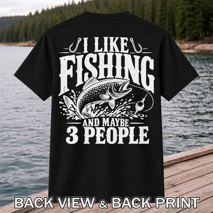 Funny Trout Fishing Three People Graphic T-Shirt | Back Print