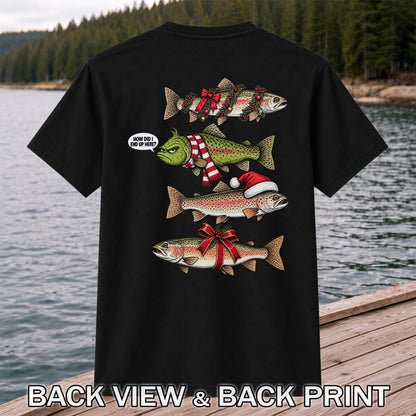 Christmas Trout Fishing Holiday Graphic T-Shirt | Back Print