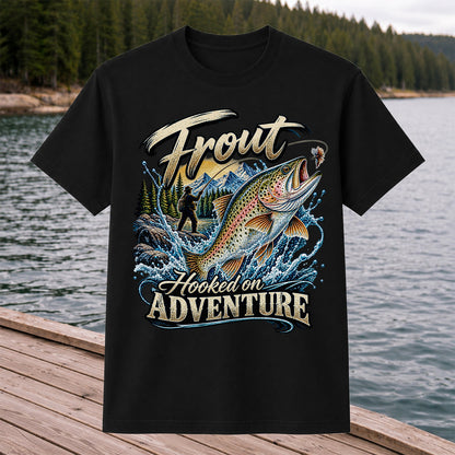 Trout Hooked on Adventure Mountain Fly Fishing T-Shirt