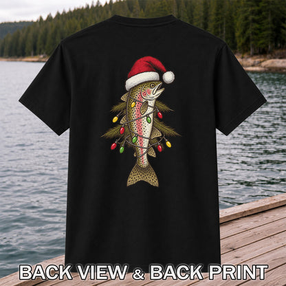 Christmas Trout Tree Fishing Graphic T-Shirt | Back Print