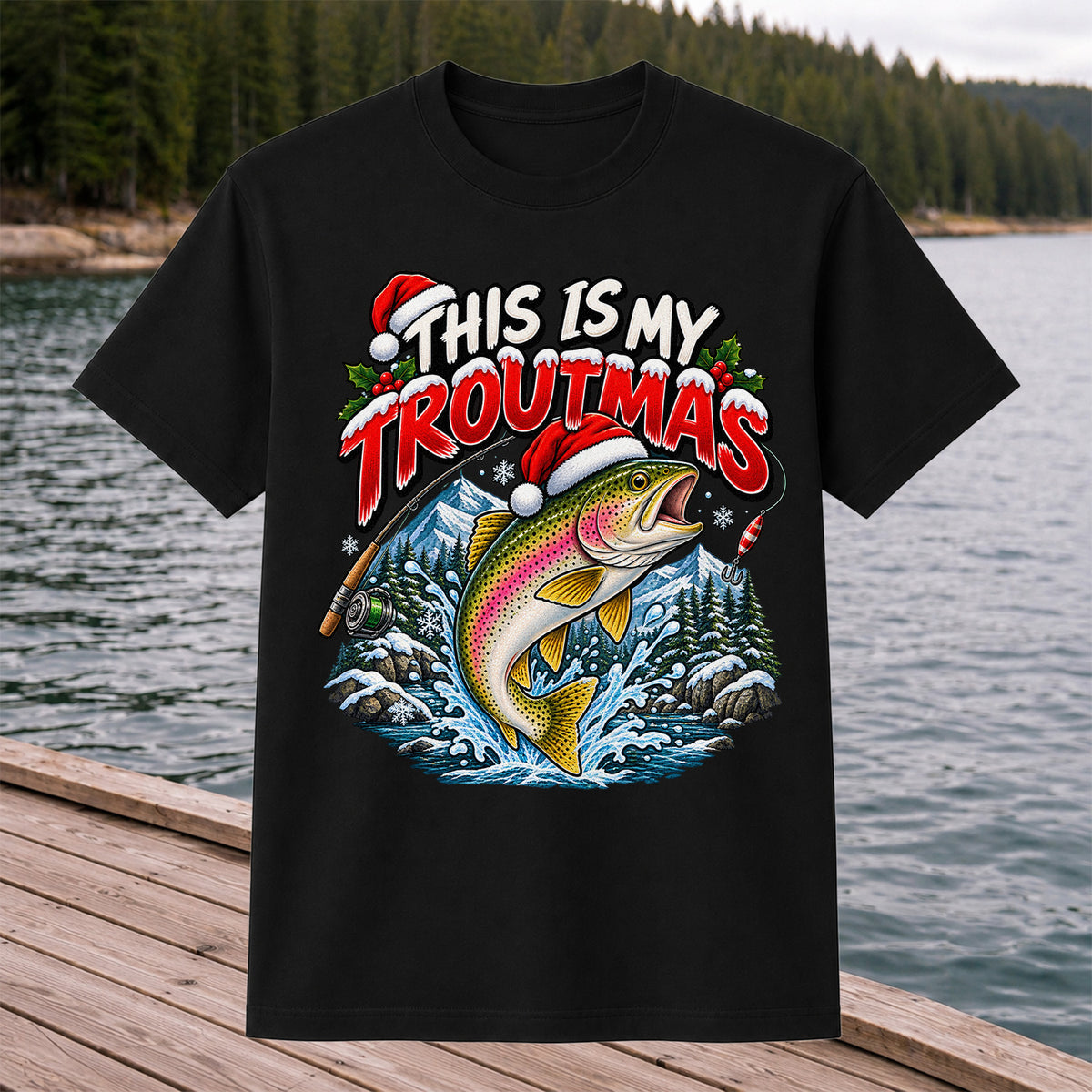 This Is My Troutmas Rainbow Trout Christmas Fishing T-Shirt
