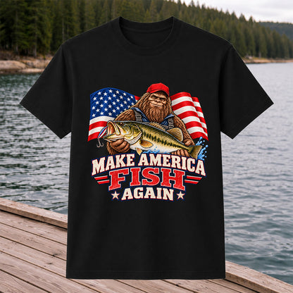 Make America Fish Again Bigfoot Bass Fishing T-Shirt