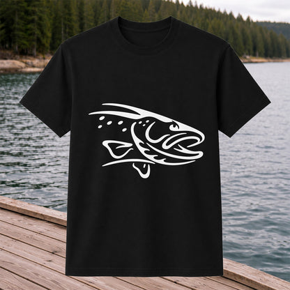 Minimalist Trout Line Art Fishing Graphic T-Shirt
