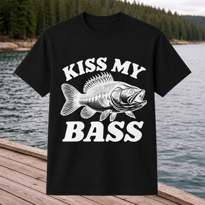 Kiss My Bass Blue Bass Funny Fishing Graphic T-Shirt