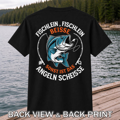 Fischlein Fischlein Beisse Funny Fishing Graphic T-Shirt | Back Print
