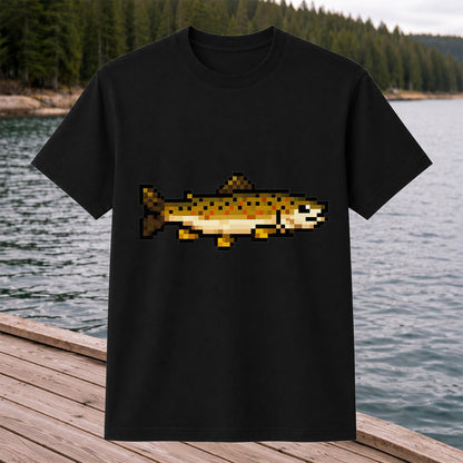 Pixel Art Trout Fishing T-Shirt Retro Fishing Tee