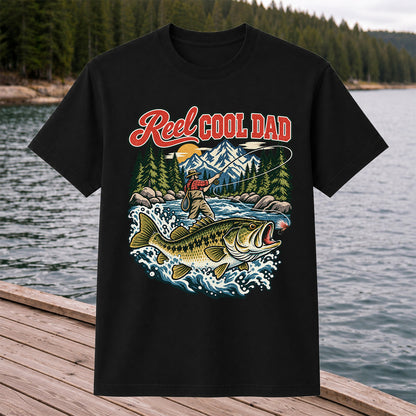 Reel Cool Dad Largemouth Bass Fishing Graphic T-Shirt