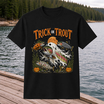 Trick or Trout Halloween T-Shirt Funny Trout Fishing Halloween Tee