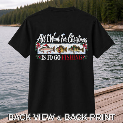Christmas Freshwater Fish Fishing Graphic T-Shirt | Back Print