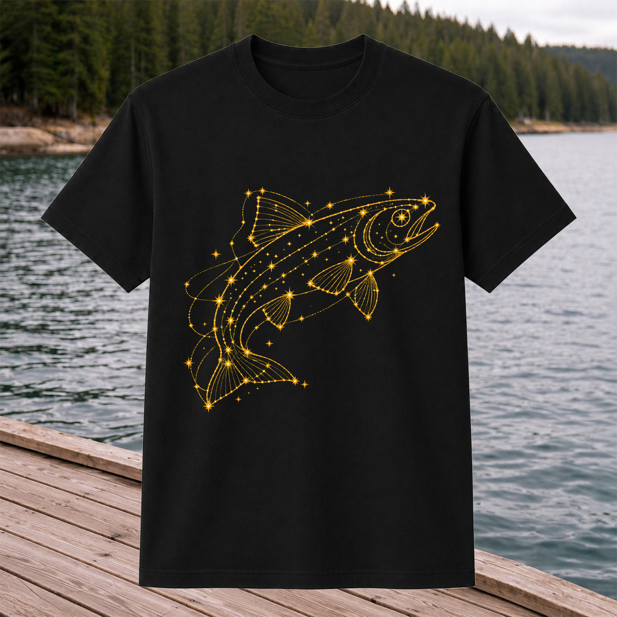 Celestial Trout Constellation Line Art Fishing Graphic T-Shirt