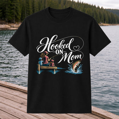 Hooked on Mom Family Fishing Graphic T-Shirt