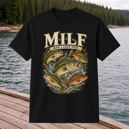 MiLF Man I Love Fish Jumping Bass Fishing Graphic T-Shirt