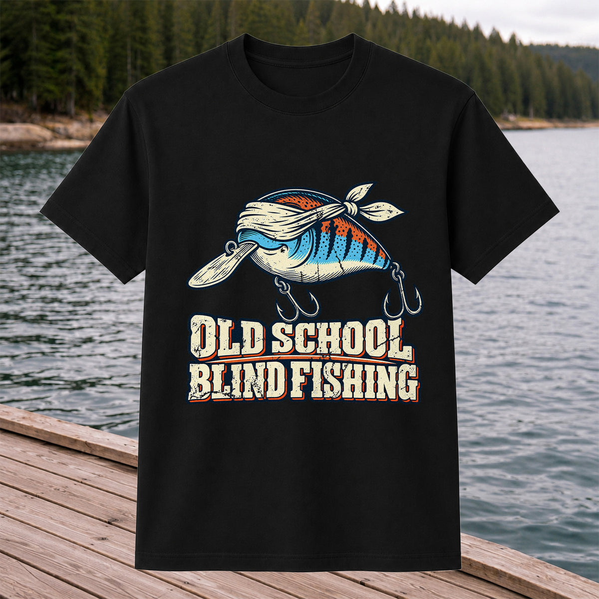 Old School Blind Fishing Blindfolded Lure Graphic T-Shirt