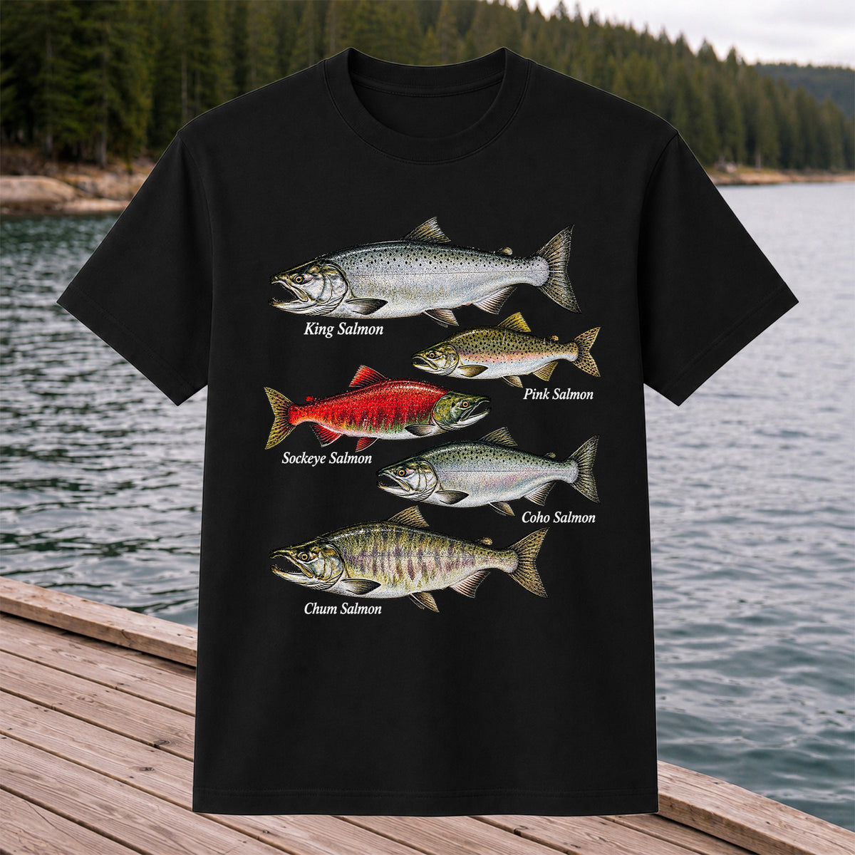 King Pink Sockeye Coho and Chum Salmon Fishing Graphic T-Shirt