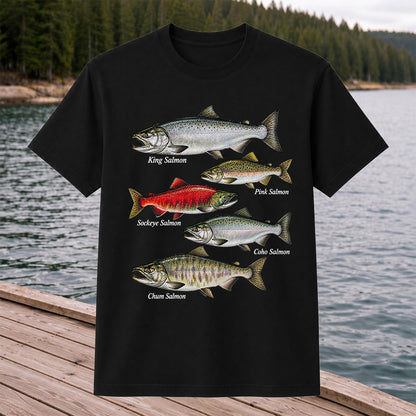 King Pink Sockeye Coho and Chum Salmon Fishing Graphic T-Shirt