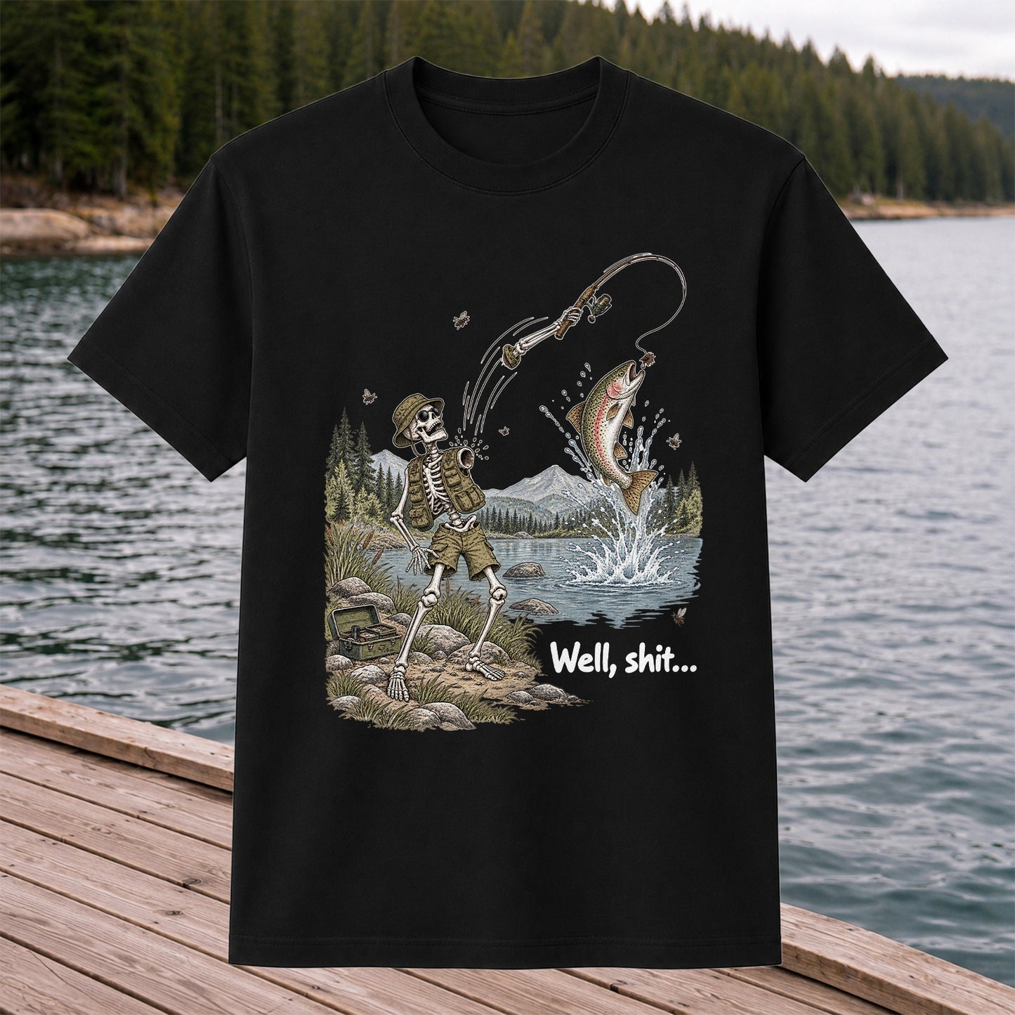 Funny Fishing Skeleton T-Shirt, Trout Fishing Tee