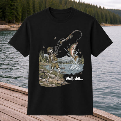 Funny Fishing Skeleton T-Shirt, Trout Fishing Tee