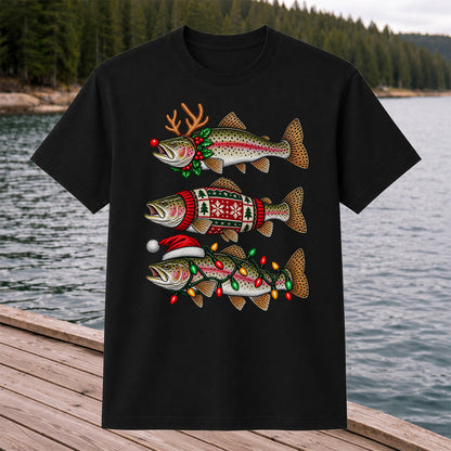 Christmas Trout Antlers Sweater and Lights Fishing T-Shirt