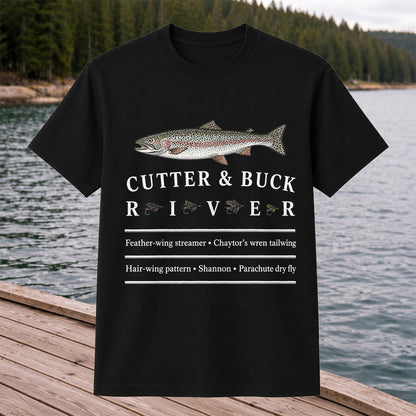River Rainbow Trout and Classic Fly Patterns Fishing T-Shirt